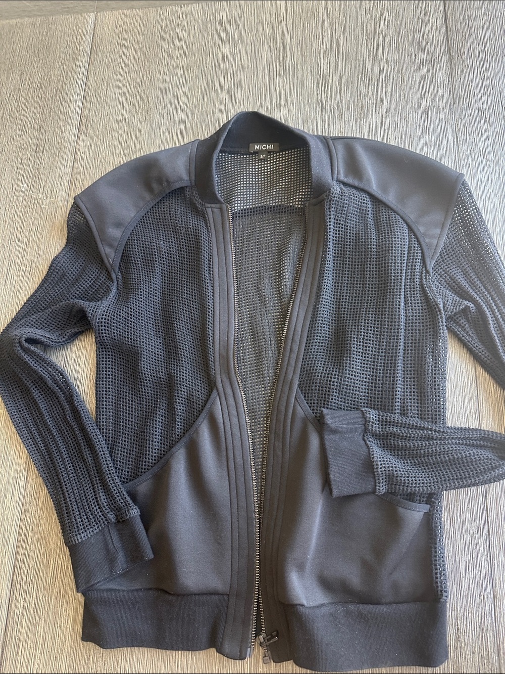 Michi Black Mesh Panel Bomber Jacket